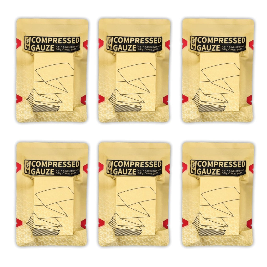 Sterile Compressed Gauze for Emergency Wound Dressing, FSA HSA Eligible, First Aid and Trauma Kit, 6 Pack